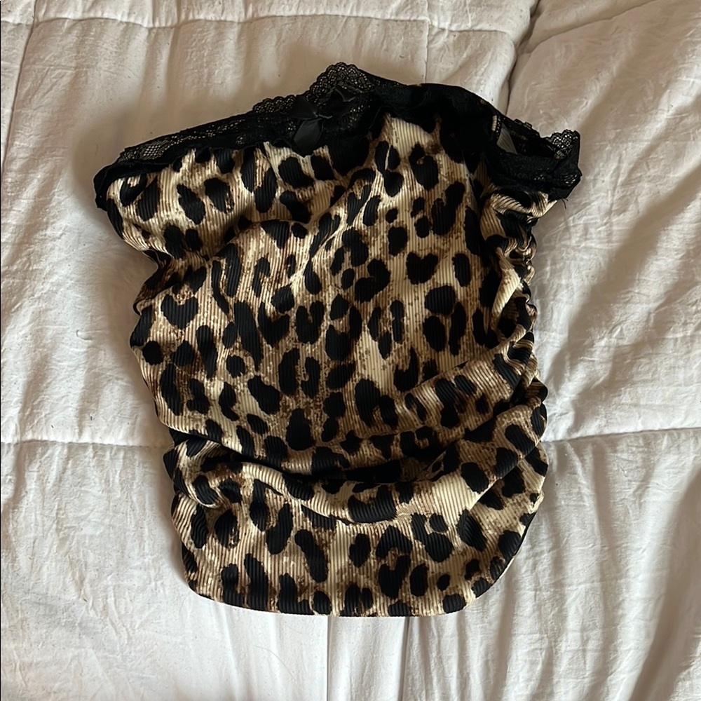 Leopard Print Tube Top with Lace Trim